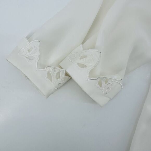 Vintage Karen Scott Button Up Blouse Fancy Collar Embroidered Ivory Womens Large - Picture 9 of 12